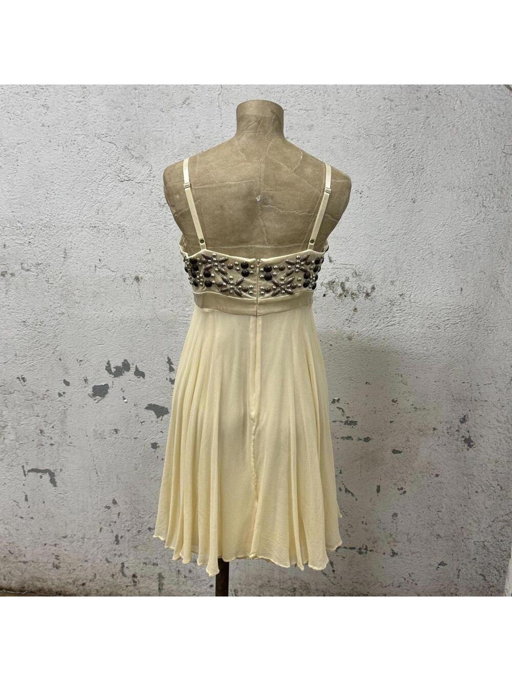 Vintage Marciano Studded Silk Chiffon Babydoll Mini Dress Cream - Picture 6 of 8